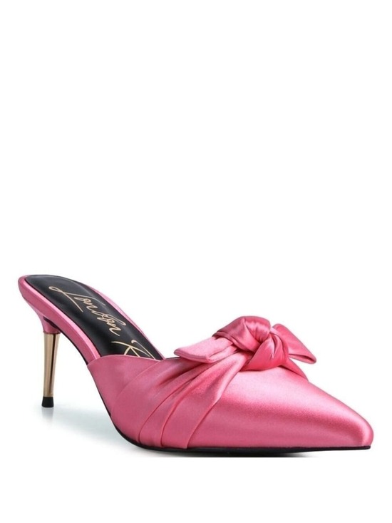 Rag Company Shoes - Chic Pink Satin Mule Heels with Bow Sizes 8